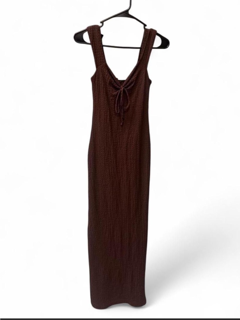 Brown Tie-Front Sleeveless Long Dress
